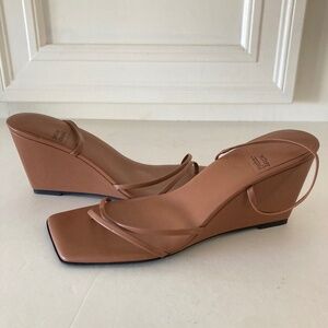 NWOT Jeffery Campbell Anthropologie Palate Strappy Brown Leather Slip On Wedges
